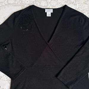 LOFT Black Long Sleeve V-Neck Top